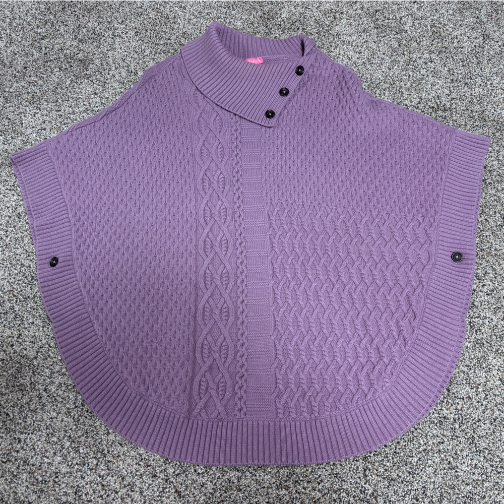 TALBOTS Cableknit Rose Mauve Cape Style Poncho Sweater Size Small oversized